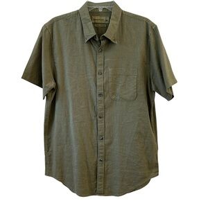 Abercrombie & Fitch Olive Moss Green Linen Blend Short Sleeve Button Down Shirt